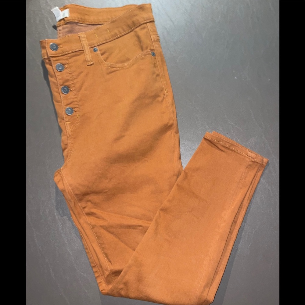 Madewell 9" Mid Rise Skinny Jeans ( 32X30) Button Fly Burnt Sienna Pants EUC